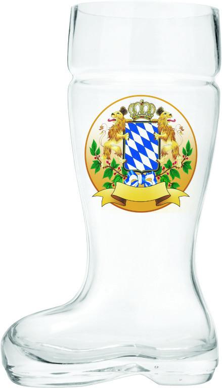 Glass Beer Boot: Bayern Crest - .6L, 1L, alcohol, Barware, Bayern, Beer Glasses, Beer Steins-Boots, Clear, Coffee Mugs, Collectibles, Drinkware, German, Germany, Glass, Home & Garden, New Products, NP Upload, Top-GRMN-B, Volume, Yr-2015 - 2