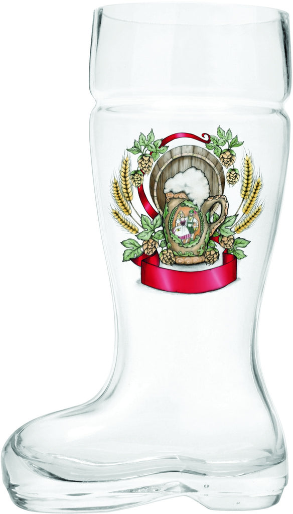 Glass Beer Boot: Harvest Crest - .6L, 1L, alcohol, Barware, Beer Glasses, Beer Steins-Boots, Clear, Coffee Mugs, Collectibles, Drinkware, German, Germany, Glass, Home & Garden, New Products, NP Upload, Top-GRMN-B, Volume, Yr-2015 - 2