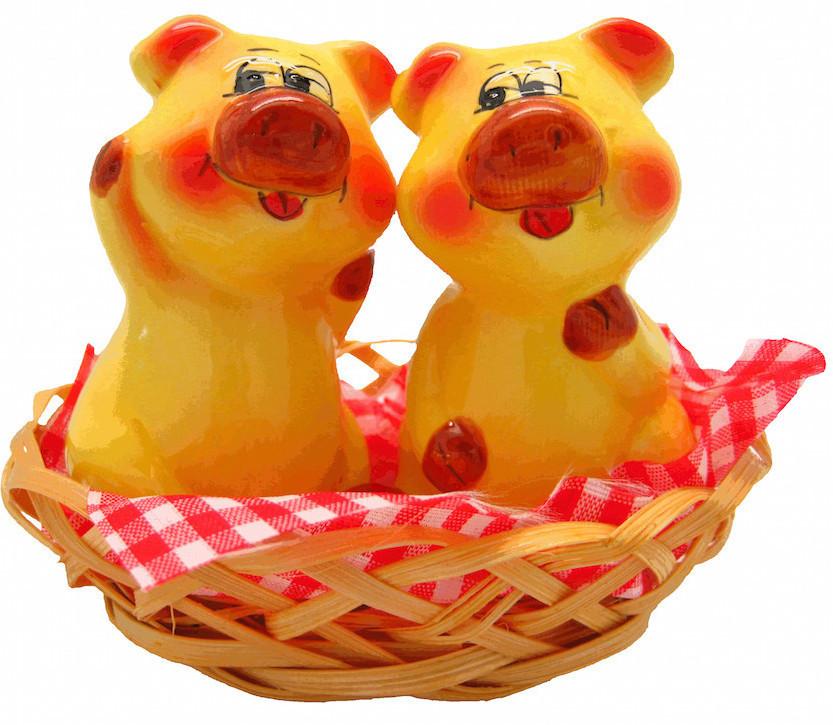 Animal Salt & Pepper Shakers Pigs Basket - AN: Pigs, Animal, Collectibles, Decorations, General Gift, Home & Garden, Kitchen Decorations, PS-Party Favors, S&P Sets, S&P Sets-General Gift, Tableware