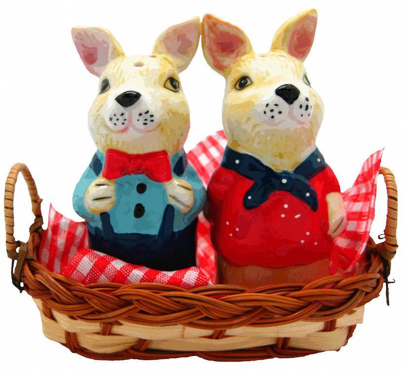 Animal Salt & Pepper Shakers Rabbits Basket - Animal, Collectibles, Decorations, General Gift, Home & Garden, Kitchen Decorations, PS-Party Favors, S&P Sets, S&P Sets-General Gift, Tableware