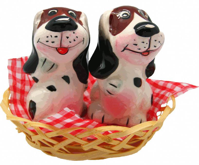 Animal Salt & Pepper Shakers Dogs Basket - Animal, Collectibles, Decorations, General Gift, Home & Garden, Kitchen Decorations, PS-Party Favors, S&P Sets, S&P Sets-General Gift, Tableware