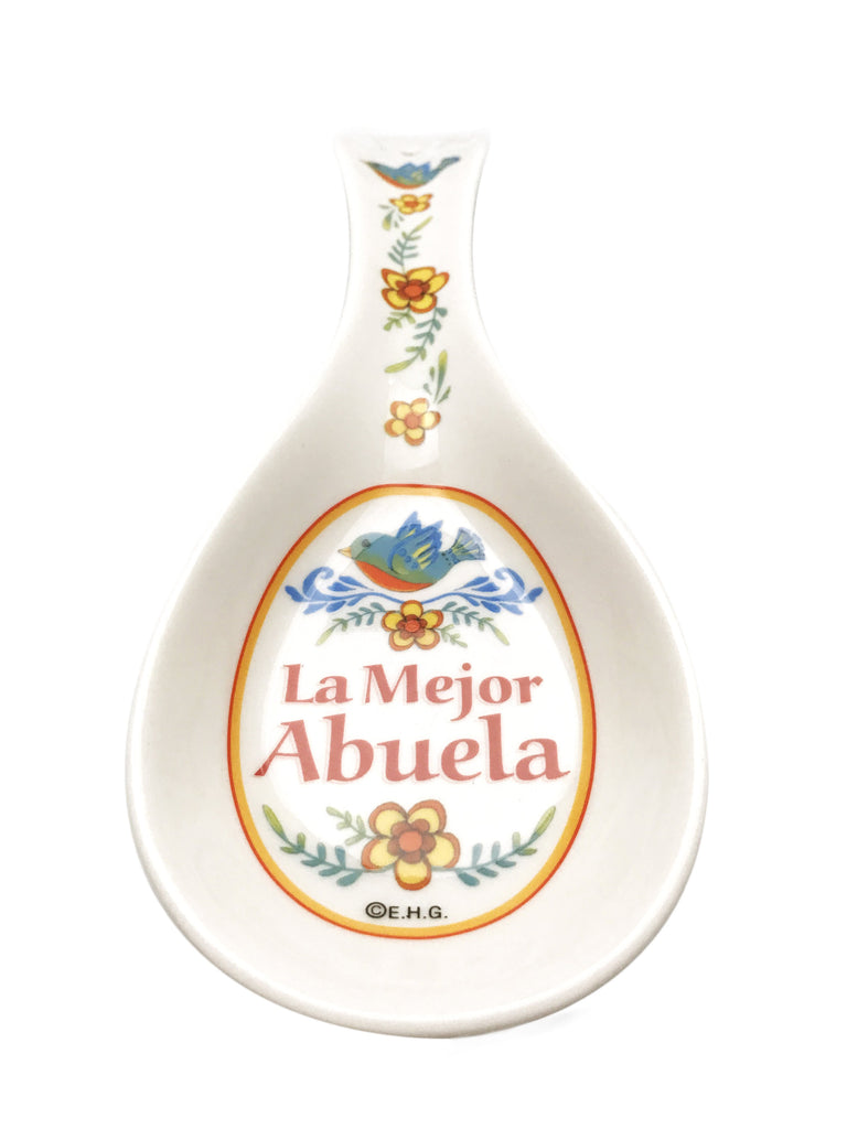Spanish Ceramic Spoon Rest  inchesLa Mejor Abuela inches - Abuela, CT-100, Kitchen Decorations, Latino, New Products, NP Upload, Spanish, Spoon Rests, SY:, SY: Mejor Abuela, Under $10, Yr-2016 - 2
