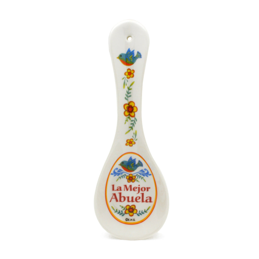 Spanish Ceramic Spoon Rest  inchesLa Mejor Abuela inches - Abuela, CT-100, Kitchen Decorations, Latino, New Products, NP Upload, Spanish, Spoon Rests, SY:, SY: Mejor Abuela, Under $10, Yr-2016