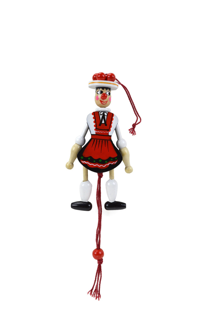 Cute Bavarian Girl Wood Jumping Jack Toy - Bavarian Blue White Checkers, German, Jumping Jacks, New Products, NP Upload, PS-Party Favors German, Top-GRMN-B, Under $10, Yr-2016