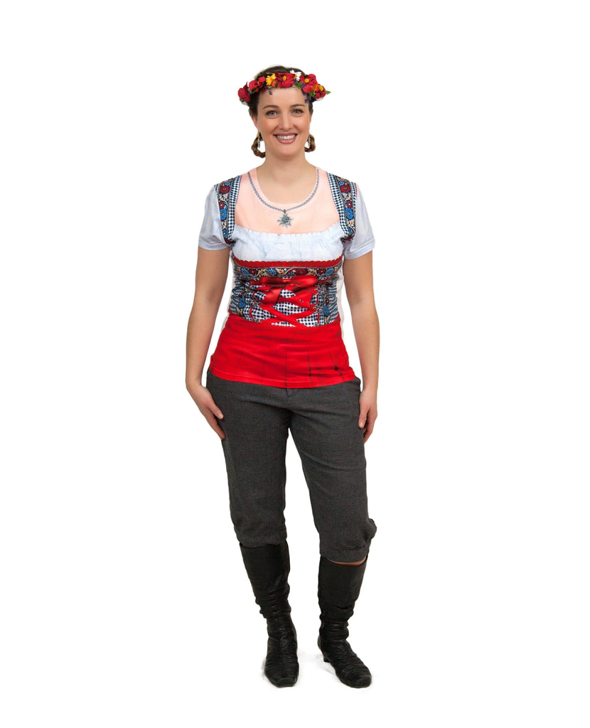 German Costume Dirndl Realistic Faux Red Shirt - GermanGiftOutlet.com
