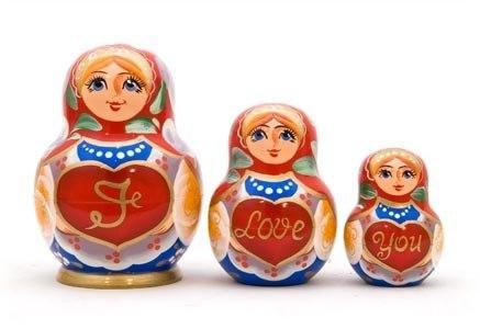 3 Piece Russian Wood Nesting Doll I Love You Gift - $50 - $100, Christmas, German, German Figurines, Pinnacle Peak