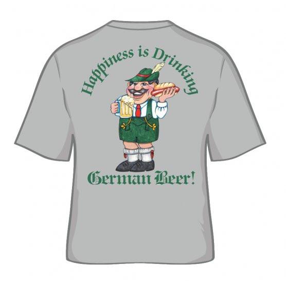German T Shirt  inchesHappiness Is Drinking German Beer inches - Alcohol, Apparel- T Shirts, Apparel-Costumes, Apparel-Shirt-German, German, Germany, Grey, L, M, Size, SY: Drinking German Beer, Top-GRMN-B, XL, XXL, XXXL